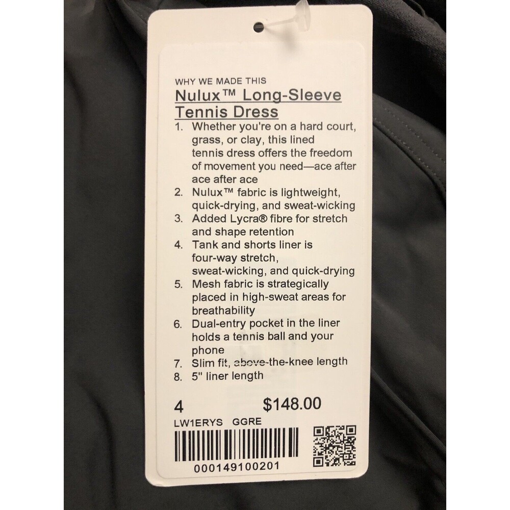 Lululemon Nulux Long Sleeve Tennis Dress Size 4 Graphite Gray GGRE New - Picture 3 of 4